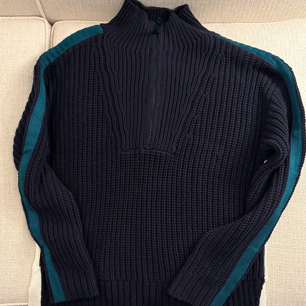 Talbots Women's Navy and Teal Zip-Up Sweater